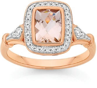 9ct Rose Gold Morganite & Diamond Deco Style Ring