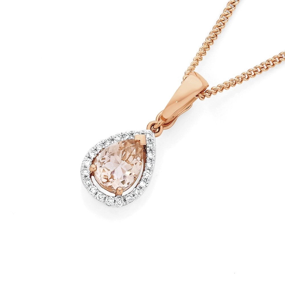 9ct Rose Gold Morganite & Diamond Enhancer Pendant