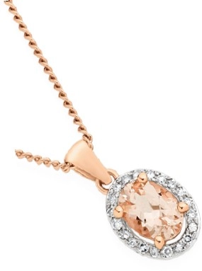 9ct Rose Gold Morganite & Diamond Pendant