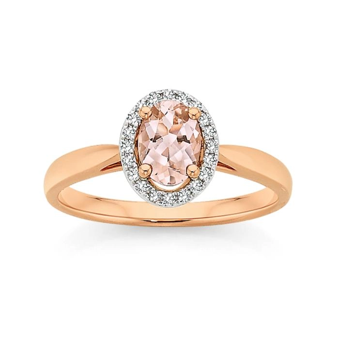 9ct Rose Gold Morganite & Diamond Ring