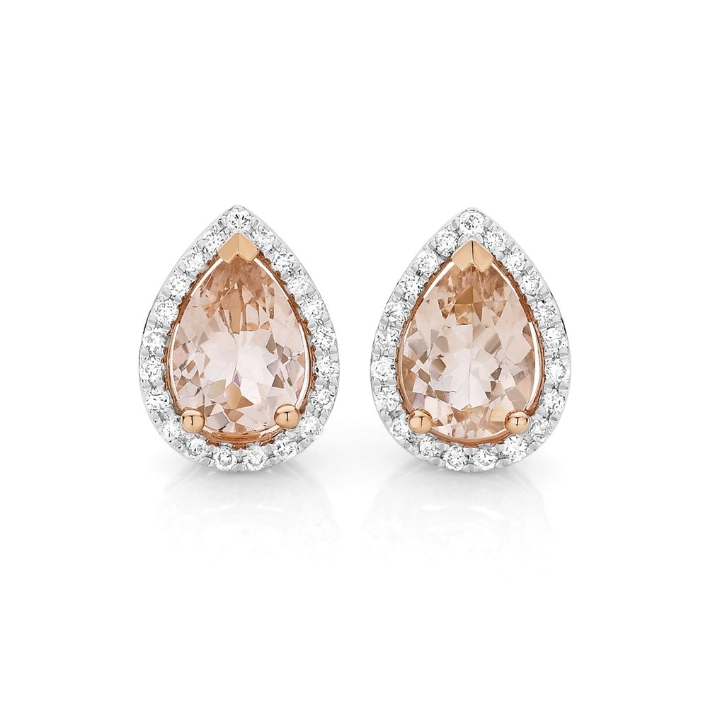 9ct Rose Gold Morganite & Diamond Stud Earrings