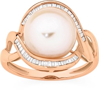 9ct Rose Gold Pink Cultured Freshwater Pearl & Diamond Swirl Ring