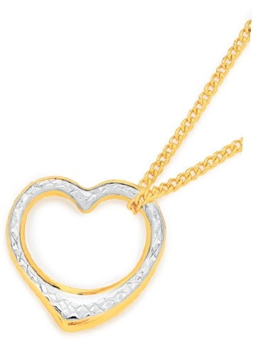 9ct Two Tone Gold 16mm Floating Heart Pendant