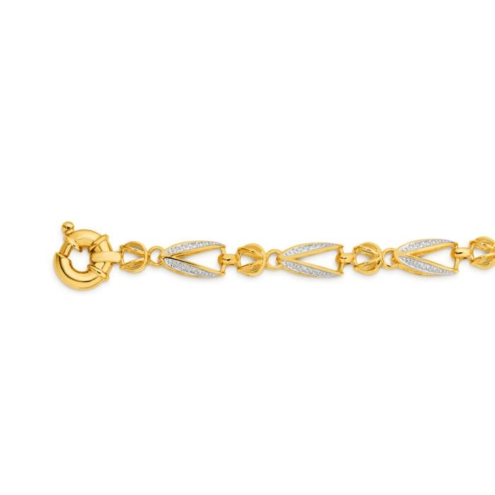 9ct Two Tone Gold 19cm Solid Tulip Link Bolt Ring Bracelet