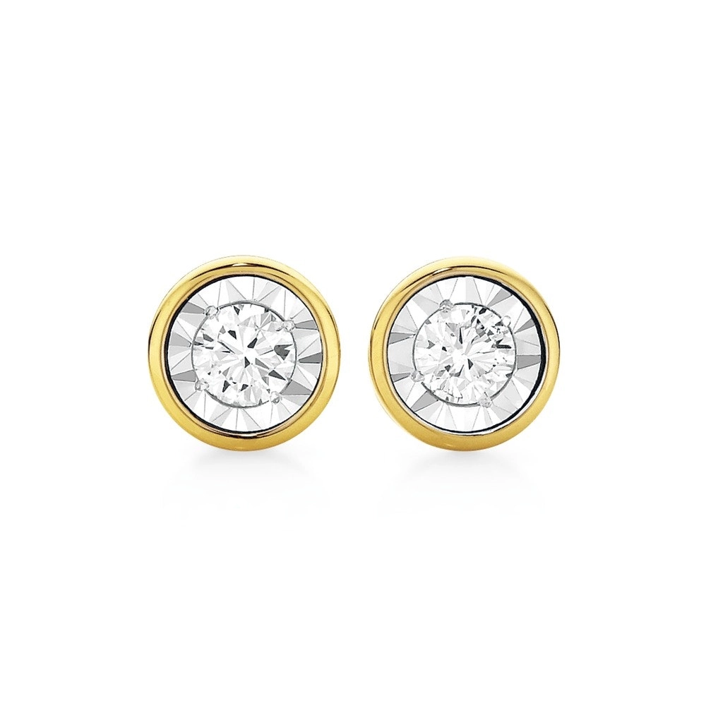 9ct Two Tone Gold Diamond Bezel Set Stud Earrings