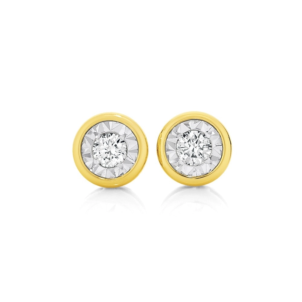 9ct Two Tone Gold Diamond Bezel Set Stud Earrings