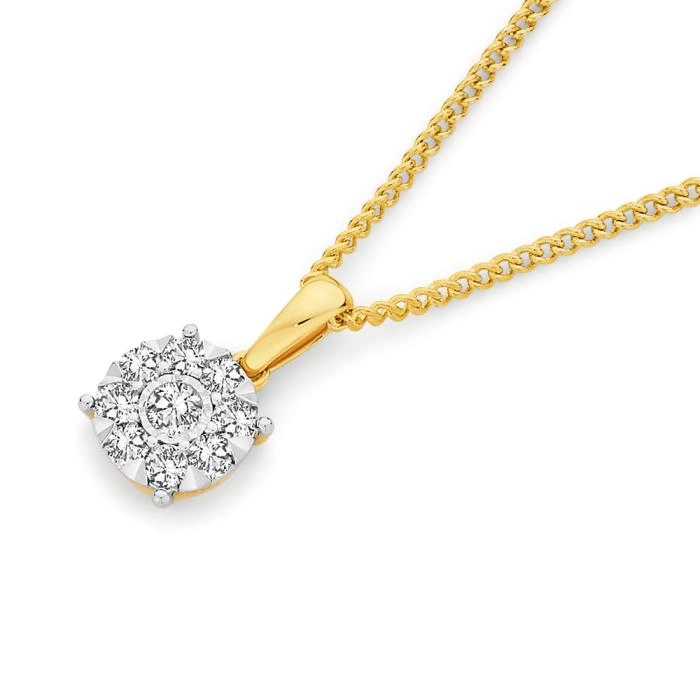 9ct Two Tone Gold Diamond Cluster Pendant