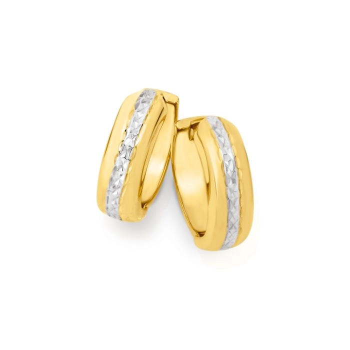 9ct Two Tone Gold Diamond-Cut Huggie Earrings