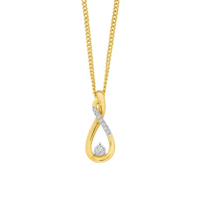 9ct Two Tone Gold Diamond Infinity Twist Pendant