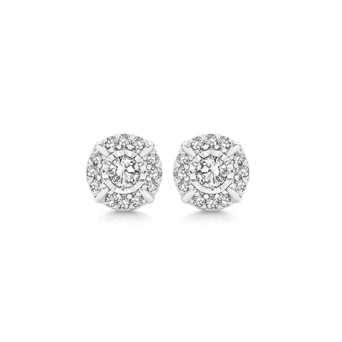 9ct Two Tone Gold Diamond Round Frame Stud Earrings