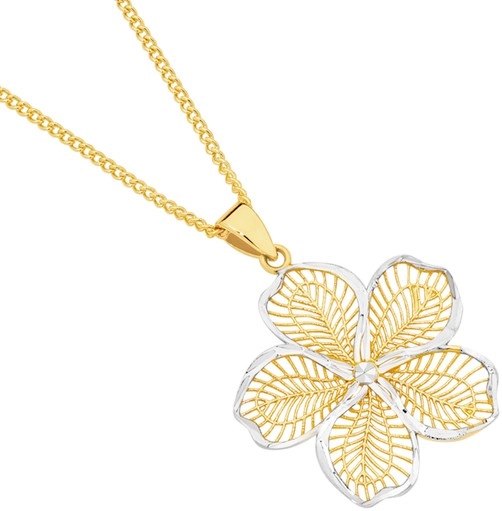 9ct Two Tone Gold Flower Pendant