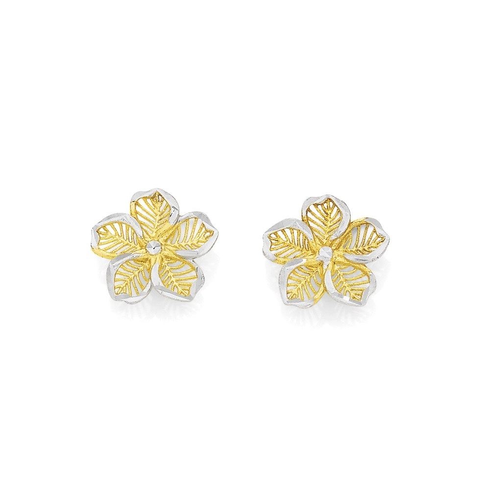 9ct Two Tone Gold Flower Stud Earrings