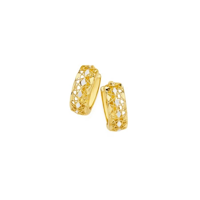 9ct Two Tone Gold Lattice Huggie Earrings