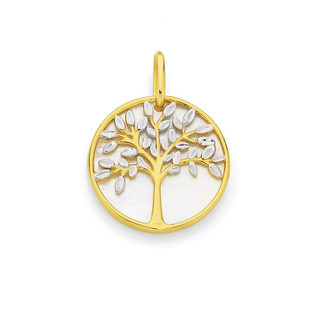 9ct Two Tone Gold Mother of Pearl Tree of Life Pendant