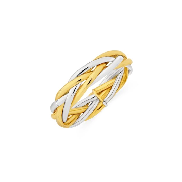 9ct Two Tone Gold Plait Hollow Stacker Ring