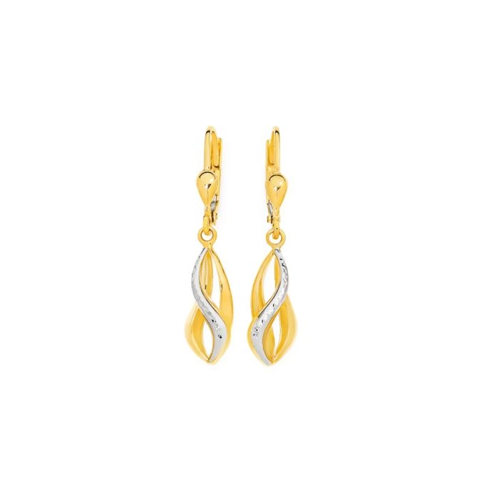 9ct Two Tone Gold Pointed Twist Leverback Earrings