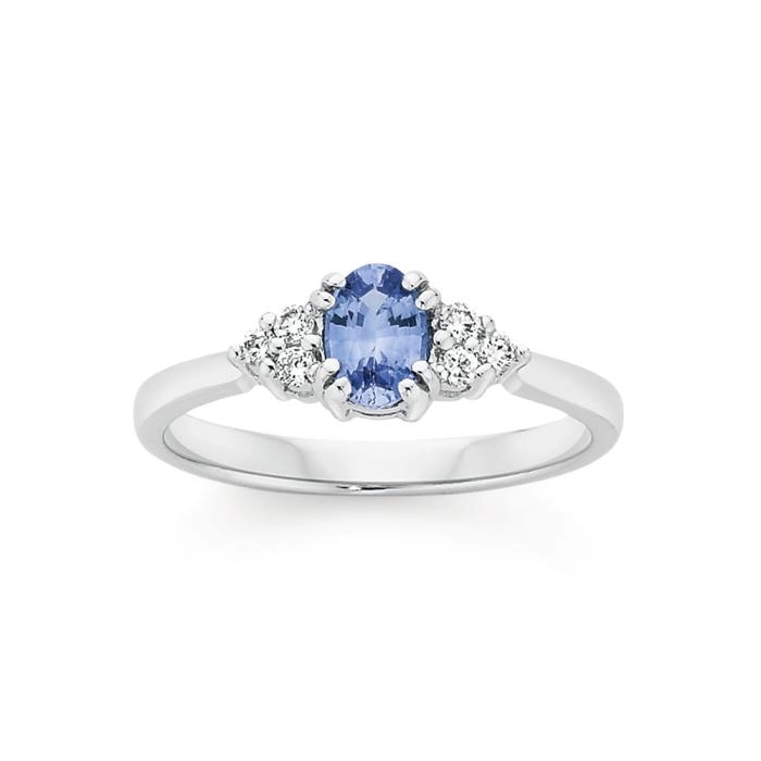 9ct White Gold Ceylon Sapphire & Diamond Ring