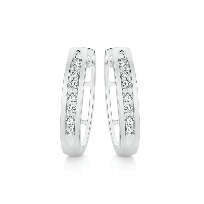 9ct White Gold Diamond Channel Set Huggie Earrings