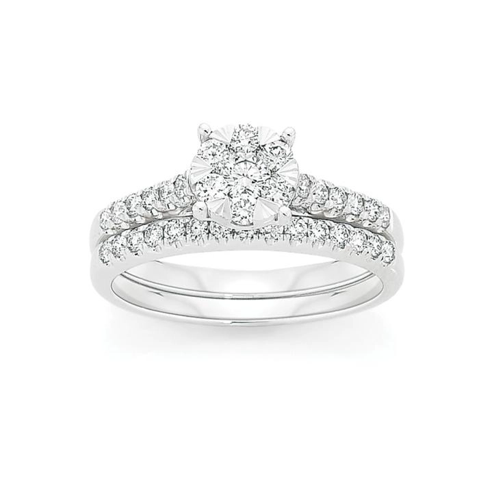 9ct White Gold Diamond Cluster Bridal Set