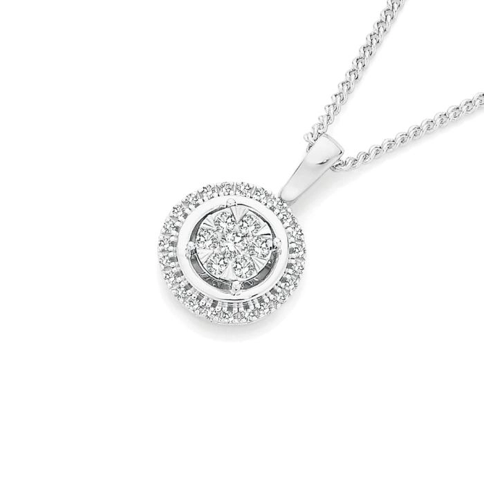 9ct White Gold Diamond Cluster Pendant