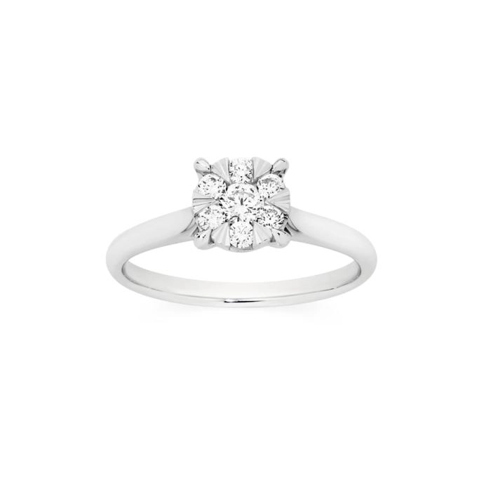 9ct White Gold Diamond Cluster Ring