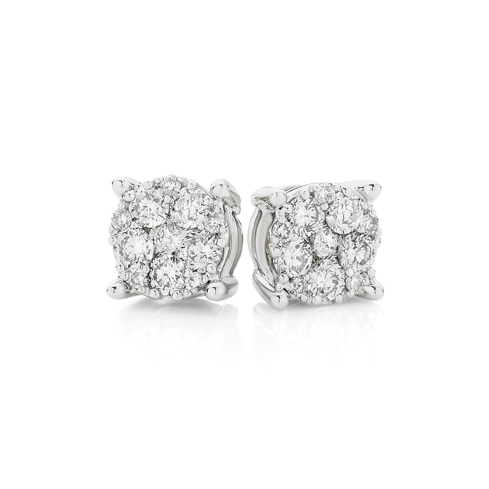 9ct White Gold Diamond Cluster Stud Earrings