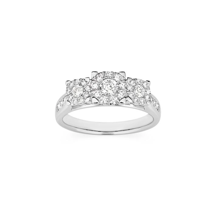 9ct White Gold Diamond Cluster Trilogy Ring