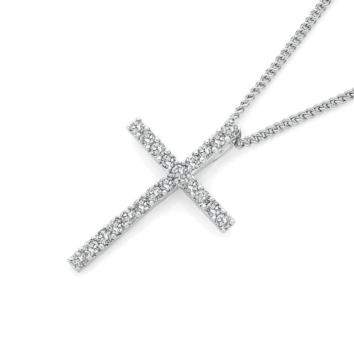 9ct White Gold Diamond Cross Pendant