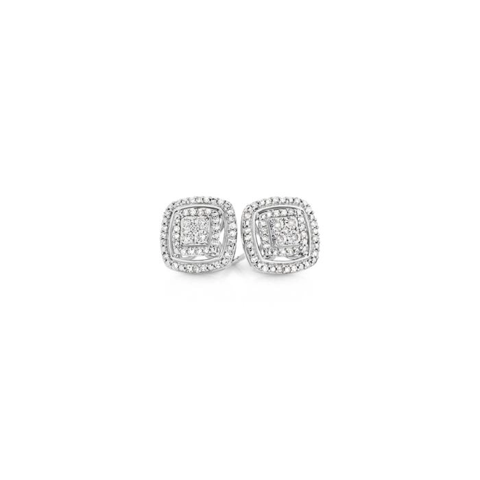 9ct White Gold Diamond Cushion Cluster Stud Earrings