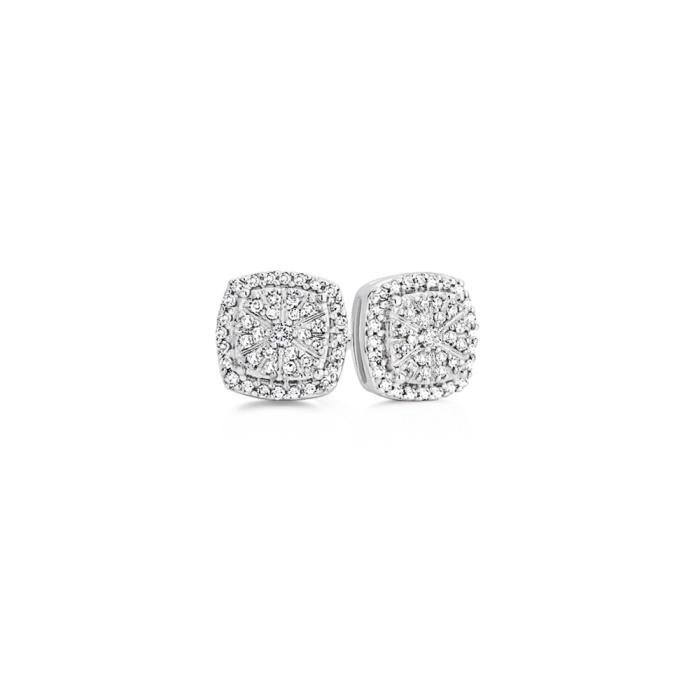 9ct White Gold Diamond Cushion Stud Earrings