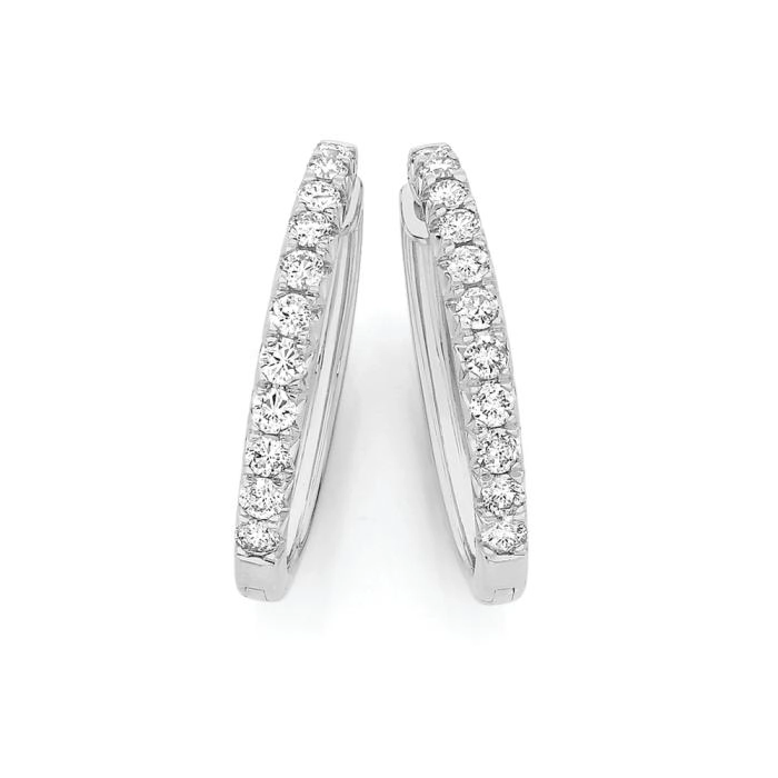 9ct White Gold Diamond Huggie Earrings