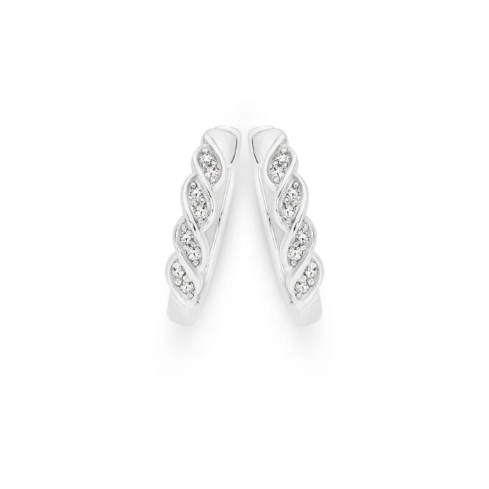 9ct White Gold Diamond Huggie Earrings