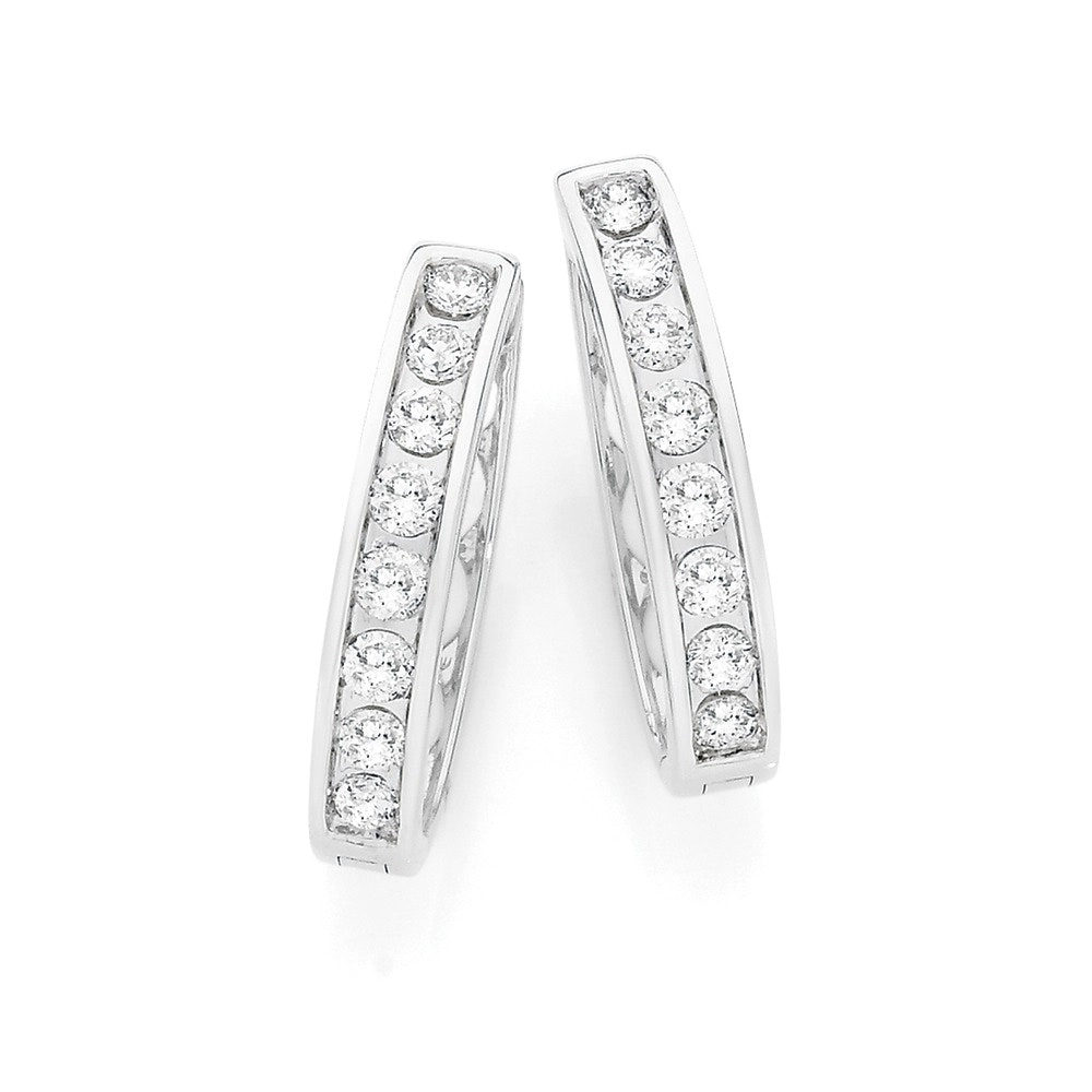 9ct White Gold Diamond Huggie Earrings