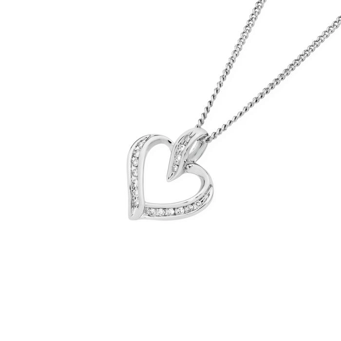 9ct White Gold Diamond Open Heart Pendant