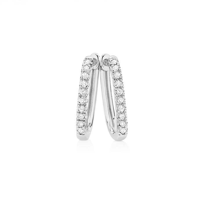 9ct White Gold Diamond Rectangular Huggie Earrings