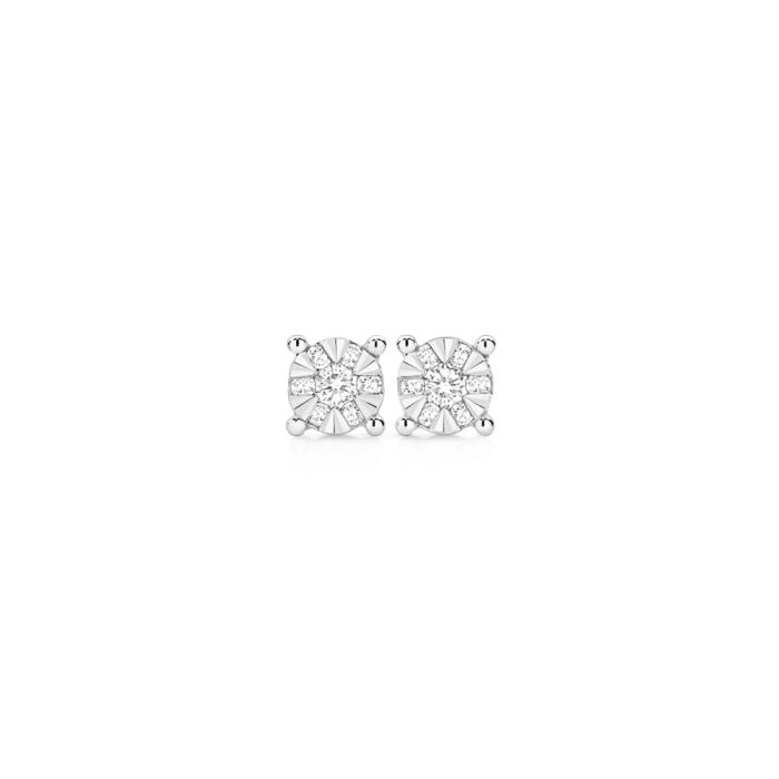 9ct White Gold Diamond Round Cluster Stud Earrings