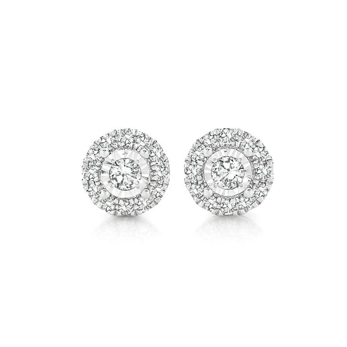 9ct White Gold Diamond Round Frame Stud Earrings