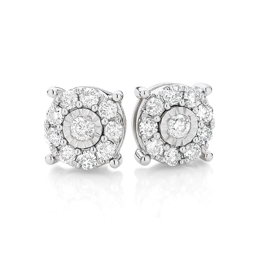 9ct White Gold Diamond Stud Earrings