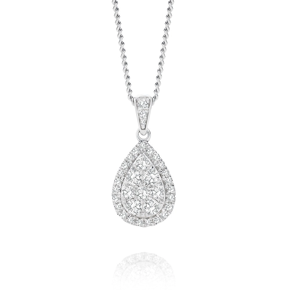 9ct White Gold Diamond Teardrop Pendant