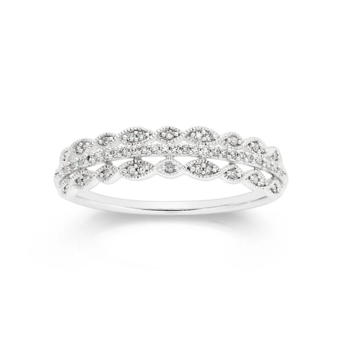 9ct White Gold Diamond Three Row Milgrain Ring