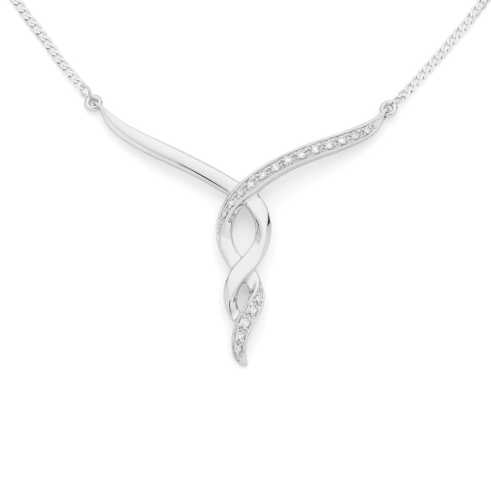 9ct White Gold Diamond Twist Necklet