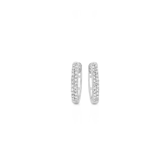 9ct White Gold Diamond Two Row Huggie Earrings