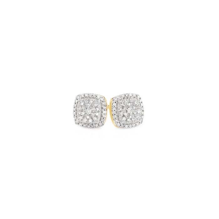 9ct Yellow Gold Diamond Cushion Stud Earrings