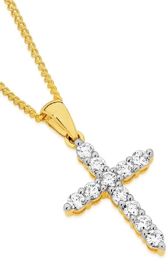 Alora 10ct Gold 1/2 Carat TW Lab Grown Diamond Cross Pendant