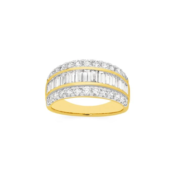 Alora 10ct Gold 2 Carats TW Lab Grown Diamond Three Row Dress Band