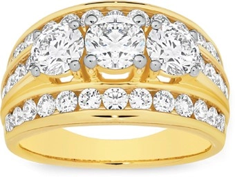 Alora 10ct Gold 3 Carats TW Lab Grown Diamond Three Row Trilogy Band