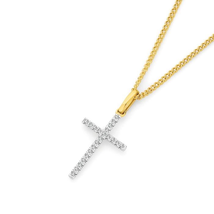 Exquisites 9ct Gold Diamond Cross Pendant