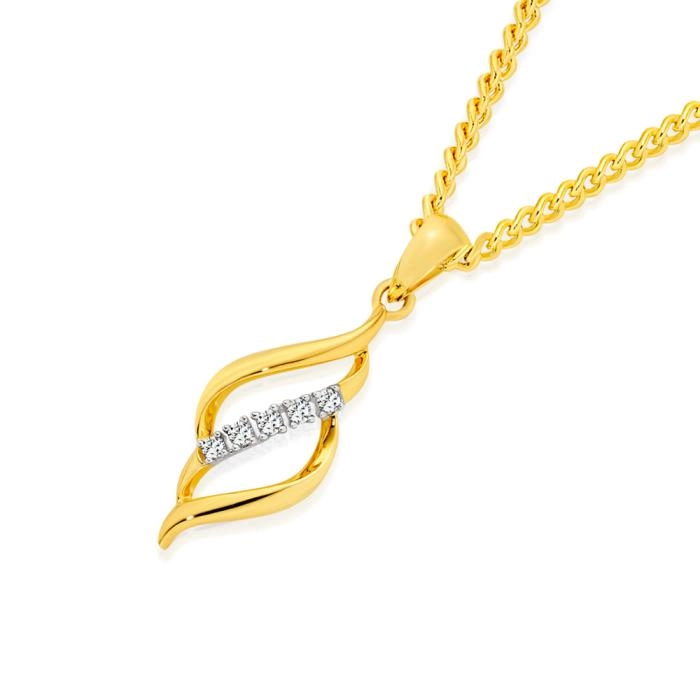 Exquisites 9ct Gold Diamond Flame Pendant