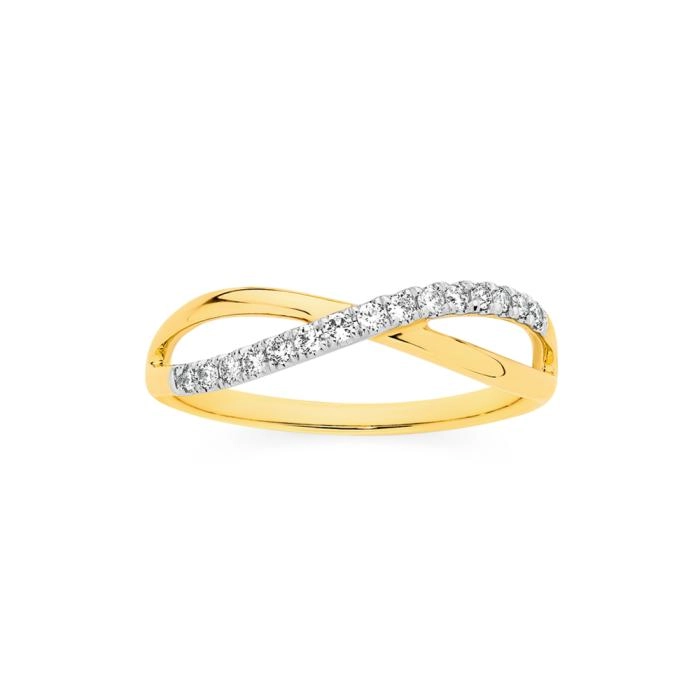 Exquisites 9ct Gold Diamond Open Crossover Ring