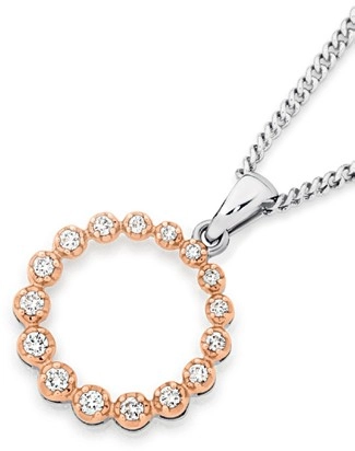 Limited Edition 9ct White Gold with Rose Gold Plating Diamond Open Circle Pendant